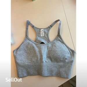 90 Degree Women's XL Gray Ribbed Strappy Sports Bra Yoga Gym